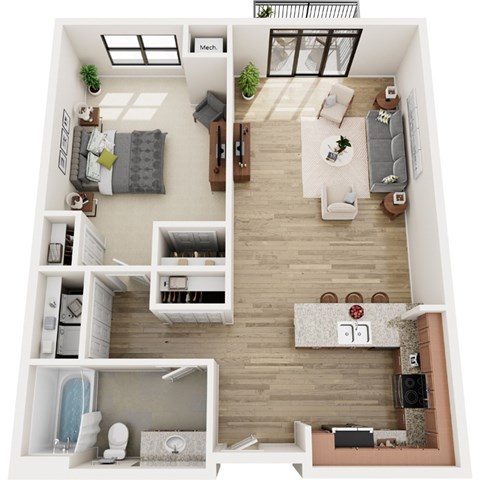 Floor plan for 1 bed, 1 bath, 850 sqft